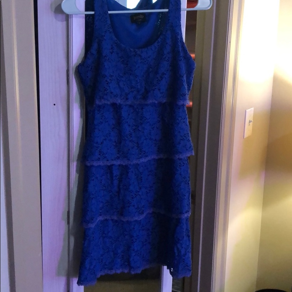 Stretch Blue Dress with Lacy Overlay